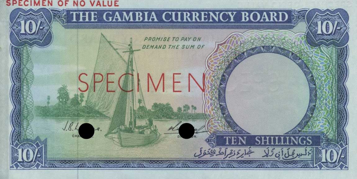 Front of Gambia p1ct: 10 Shillings from 1965