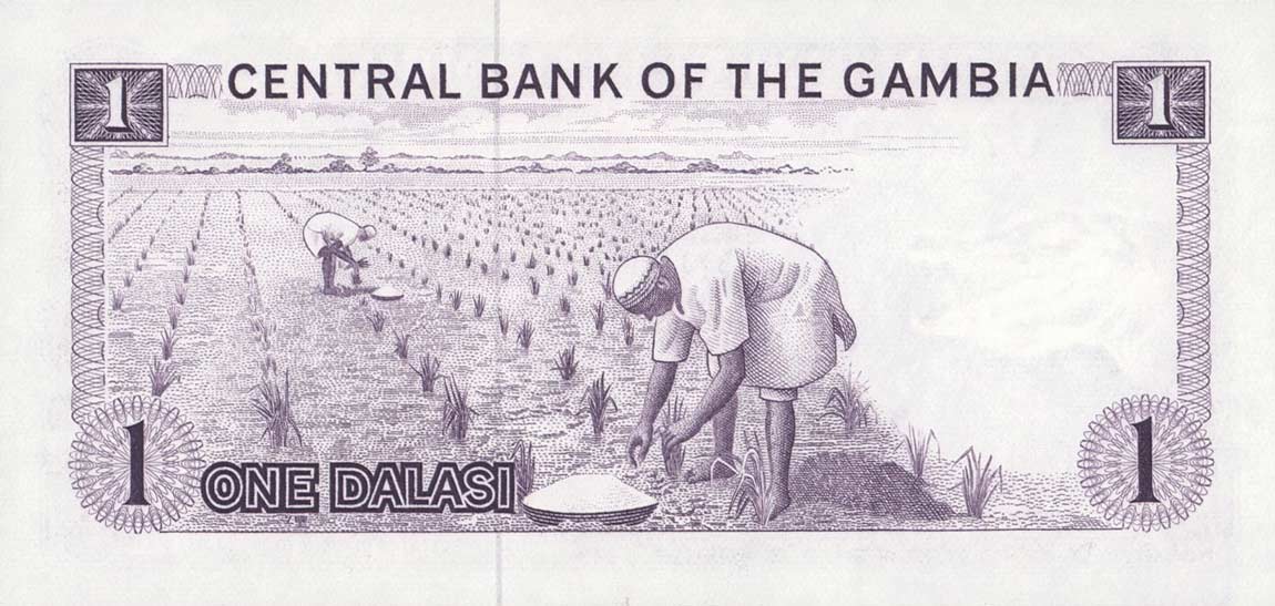Back of Gambia p4d: 1 Dalasi from 1971