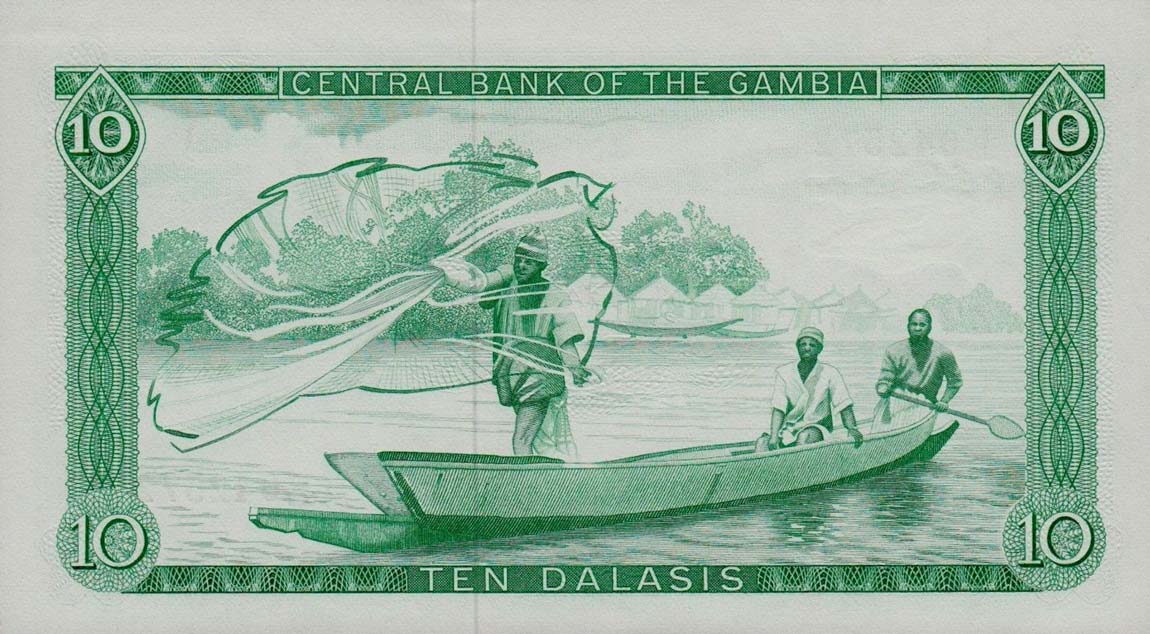 Back of Gambia p6b: 10 Dalasis from 1972