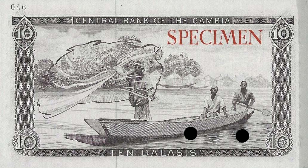 Back of Gambia p6ct: 10 Dalasis from 1972