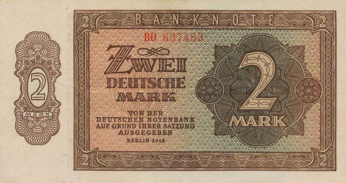 Front of German Democratic Republic p10a: 2 Deutsche Mark from 1948