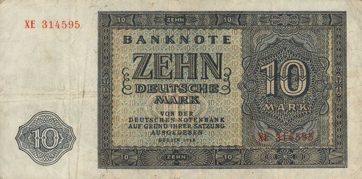 Front of German Democratic Republic p12a: 10 Deutsche Mark from 1948