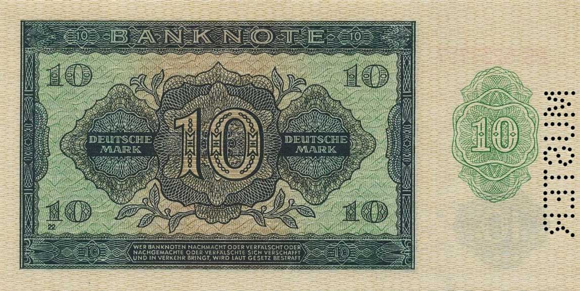 Back of German Democratic Republic p12s: 10 Deutsche Mark from 1948