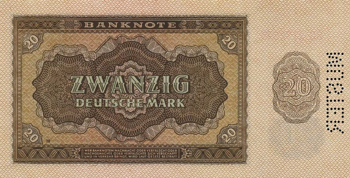 Back of German Democratic Republic p13s: 20 Deutsche Mark from 1948