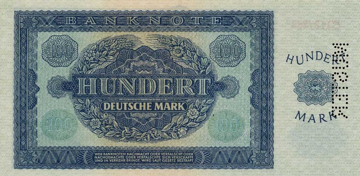 Back of German Democratic Republic p15s: 100 Deutsche Mark from 1948