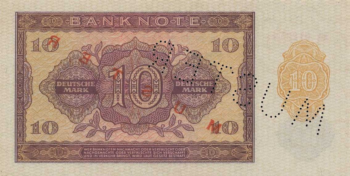 Back of German Democratic Republic p18s: 10 Deutsche Mark from 1955