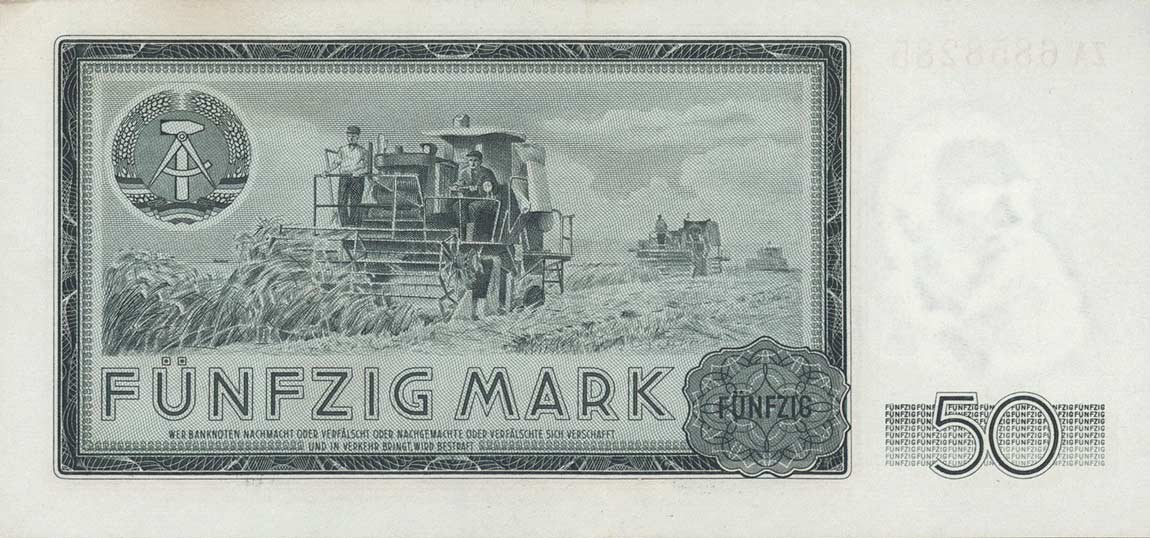 Back of German Democratic Republic p25r: 50 Mark from 1964