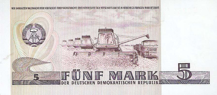 Back of German Democratic Republic p27a: 5 Mark from 1975