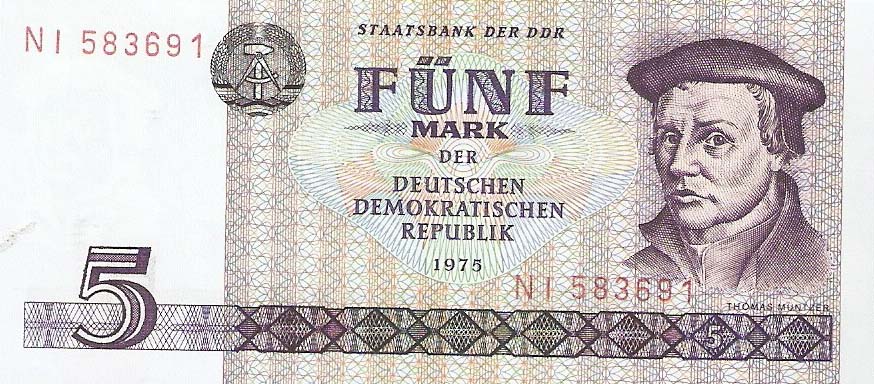 Front of German Democratic Republic p27a: 5 Mark from 1975