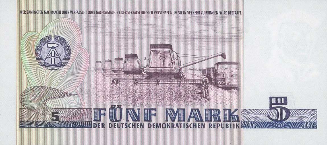 Back of German Democratic Republic p27r: 5 Mark from 1975