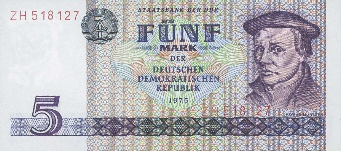 Front of German Democratic Republic p27r: 5 Mark from 1975
