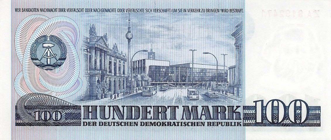 Back of German Democratic Republic p31r: 100 Mark from 1975