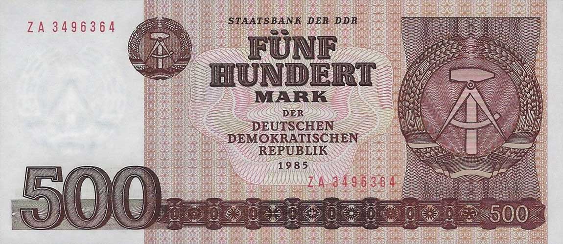 Front of German Democratic Republic p33r: 500 Mark from 1985