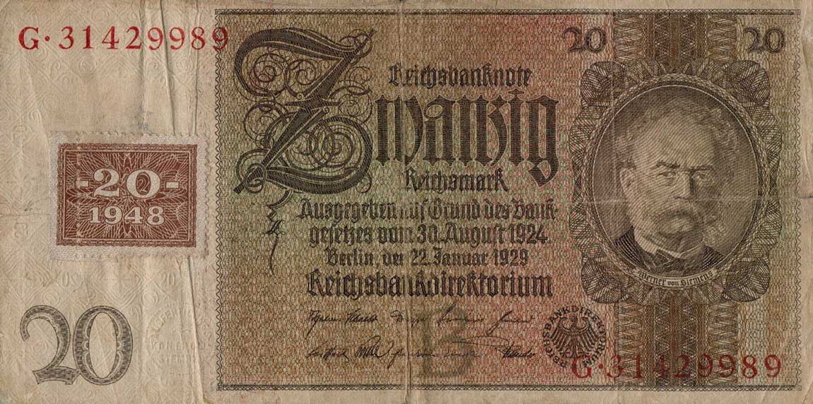Front of German Democratic Republic p5a: 20 Deutsche Mark from 1948