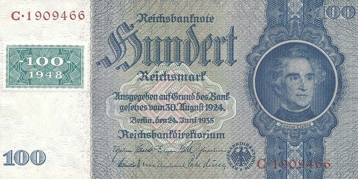 Front of German Democratic Republic p7b: 100 Deutsche Mark from 1948