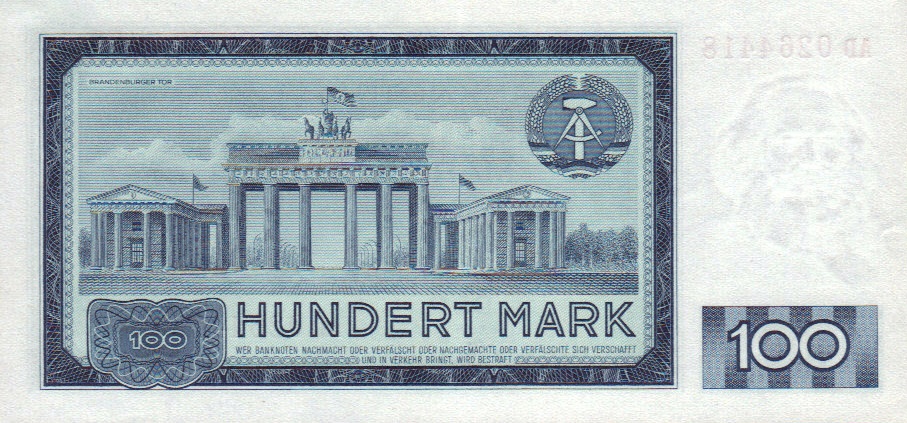 Back of German Democratic Republic p26a: 100 Mark from 1964