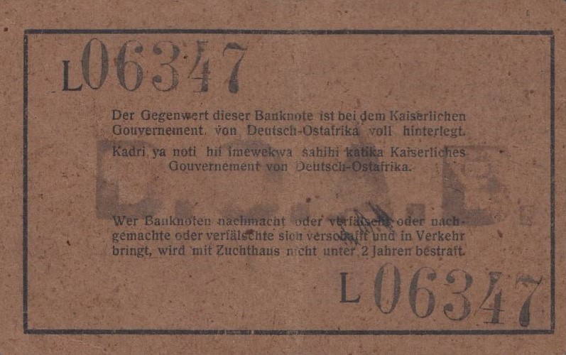 Back of German East Africa p16b: 1 Rupie from 1915