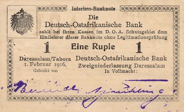 Front of German East Africa p19: 1 Rupie from 1916