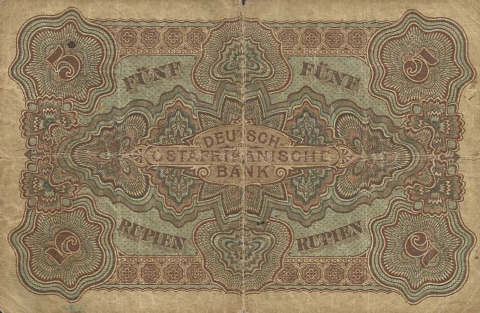 Back of German East Africa p1: 5 Rupien from 1905