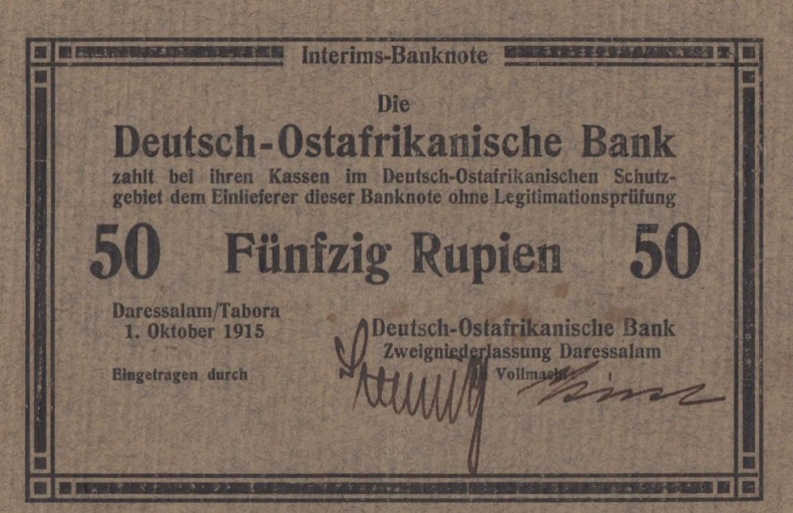 Front of German East Africa p46a: 50 Rupien from 1915