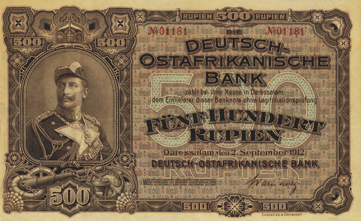 Front of German East Africa p5: 500 Rupien from 1912