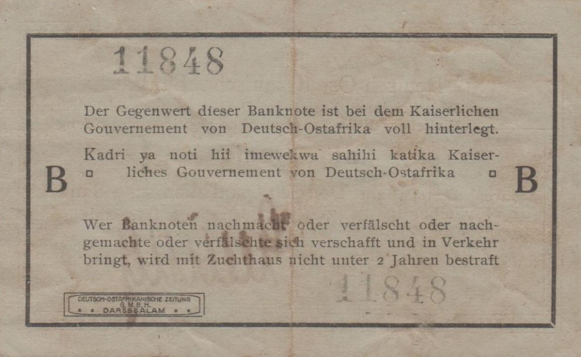 Back of German East Africa p8: 1 Rupie from 1915