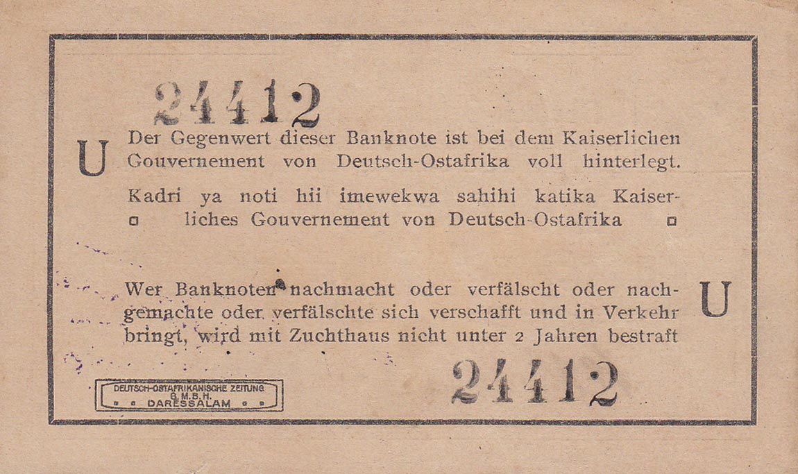 Back of German East Africa p9Ab: 1 Rupie from 1915