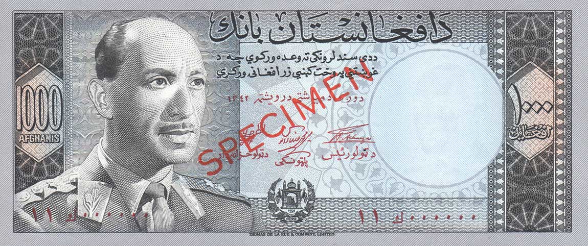 Front of Afghanistan p42s: 1000 Afghanis from 1961