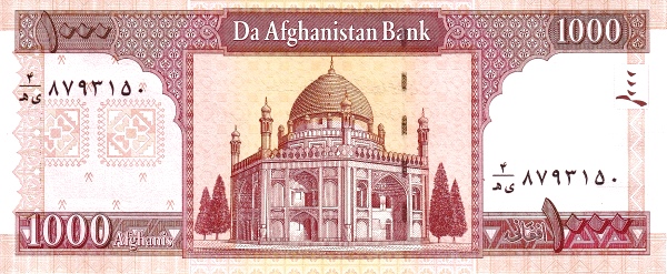 Back of Afghanistan p74: 1000 Afghanis from 2004