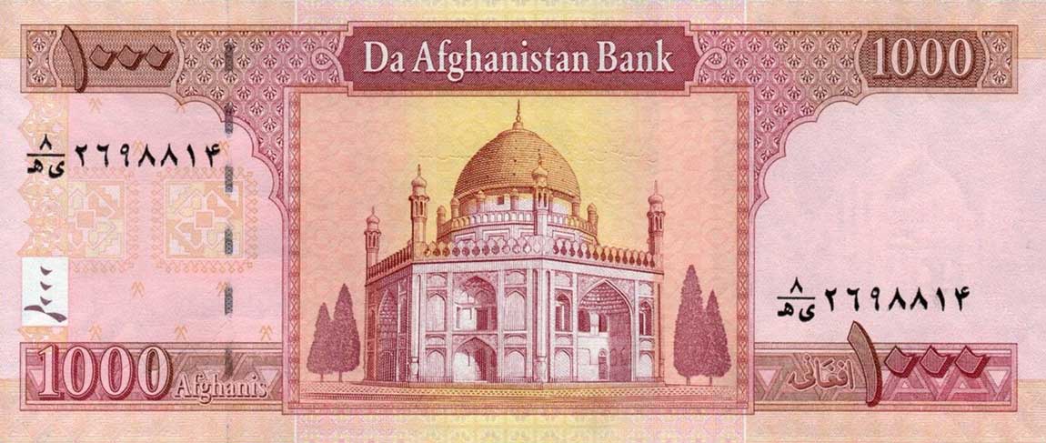 Back of Afghanistan p77b: 1000 Afghanis from 2010