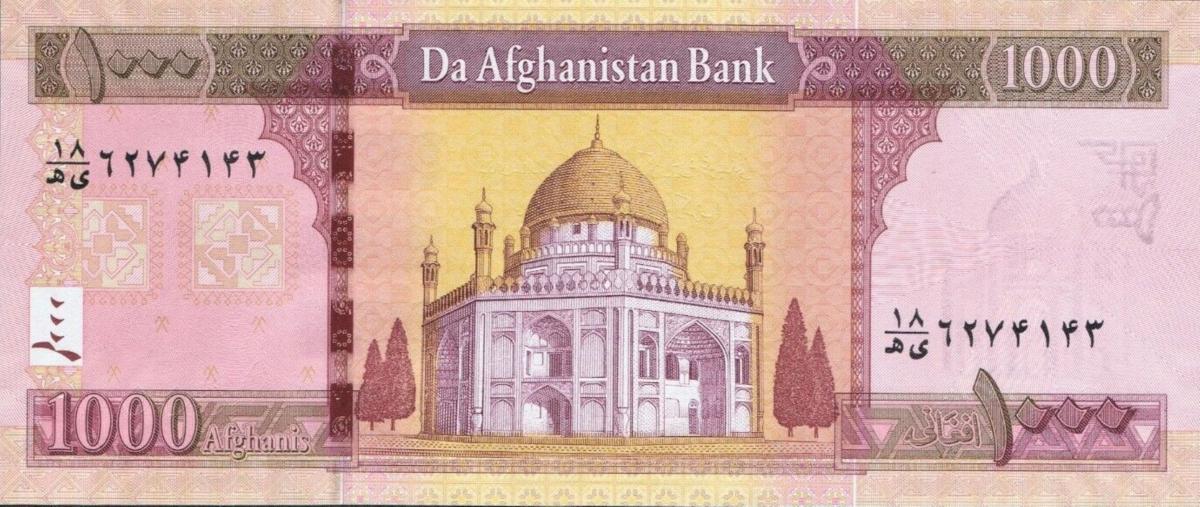 Back of Afghanistan p77d: 1000 Afghanis from 2016