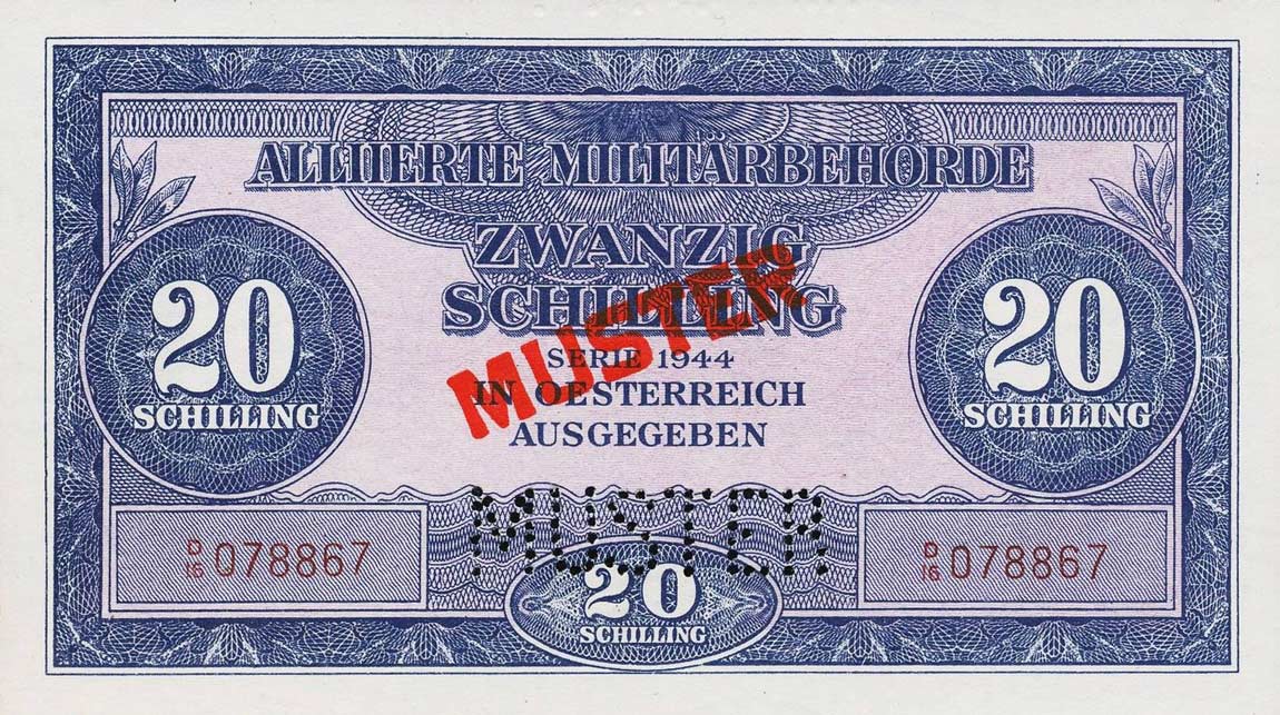 Front of Austria p107s: 20 Schilling from 1944