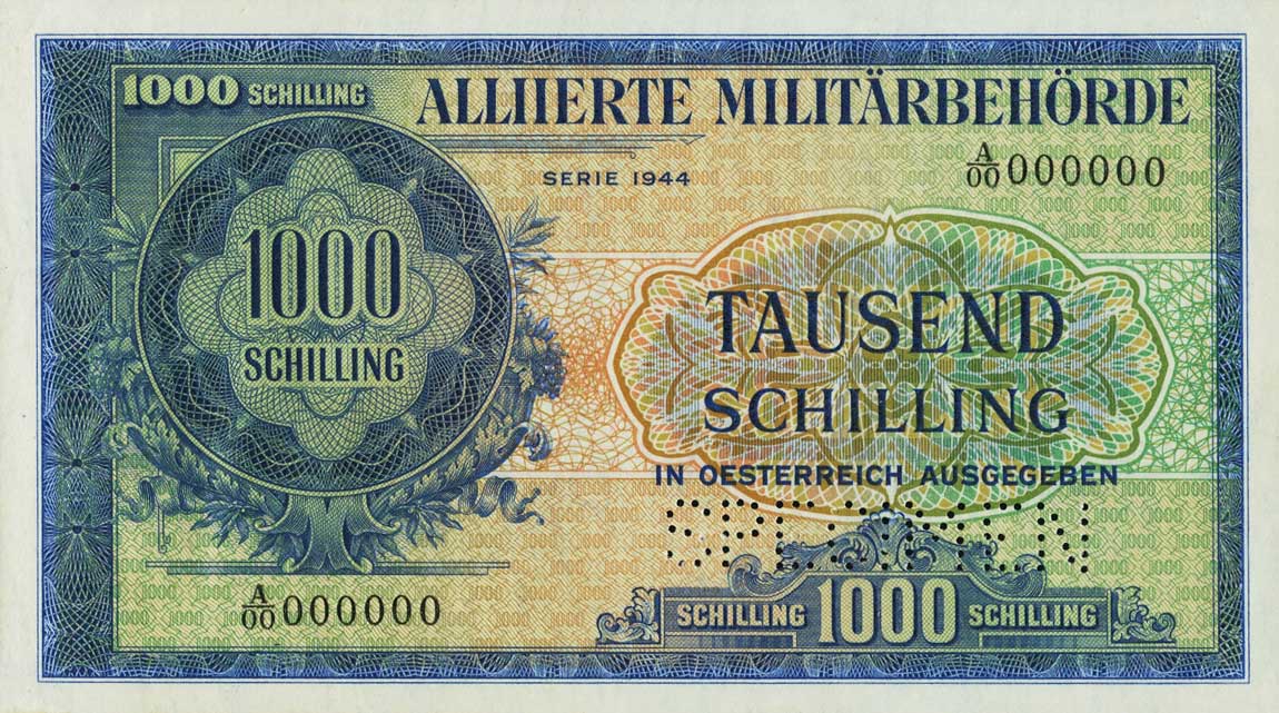 Front of Austria p111s: 1000 Schilling from 1944