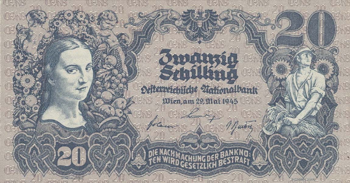 Front of Austria p116a: 20 Schilling from 1945