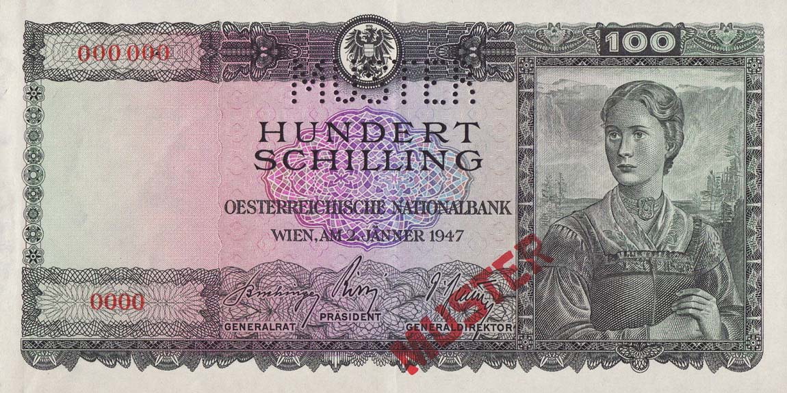 Front of Austria p124s: 100 Schilling from 1947