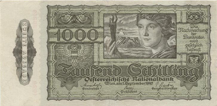 Front of Austria p125a: 1000 Schilling from 1947