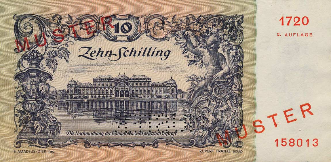 Back of Austria p128s: 10 Schilling from 1950