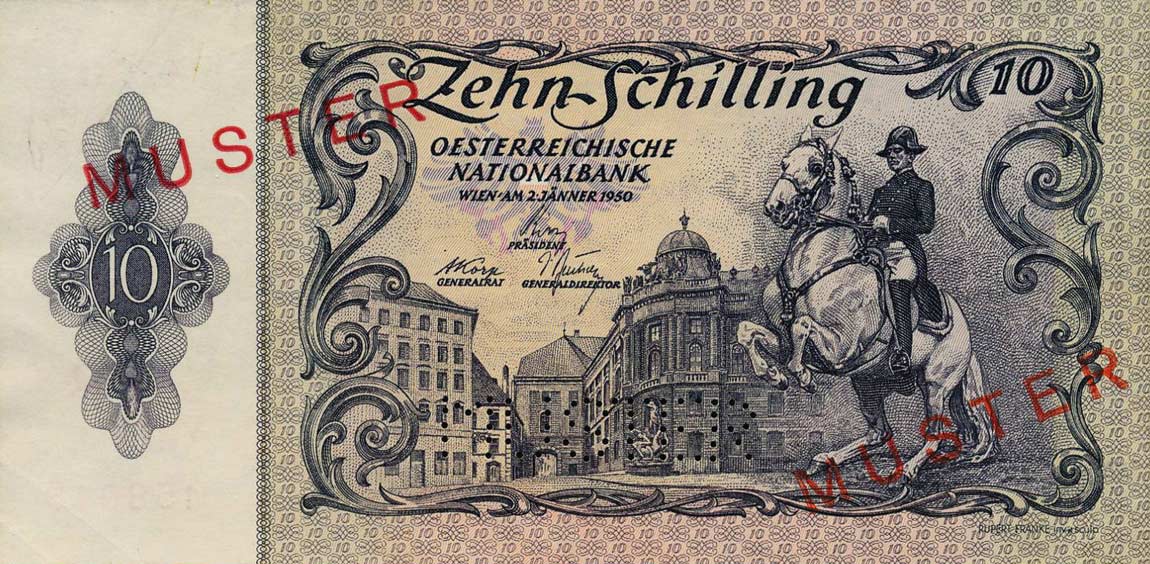 Front of Austria p128s: 10 Schilling from 1950