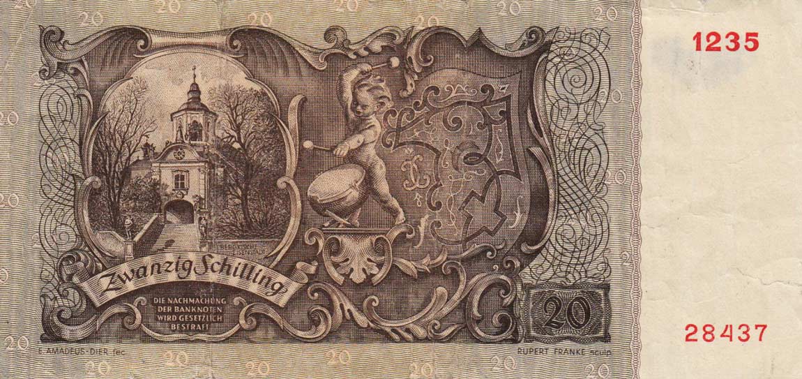 Back of Austria p129b: 20 Schilling from 1950