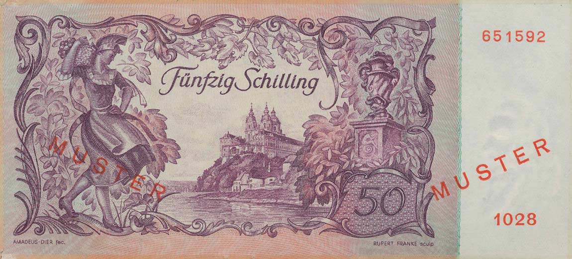 Back of Austria p130s: 50 Schilling from 1951