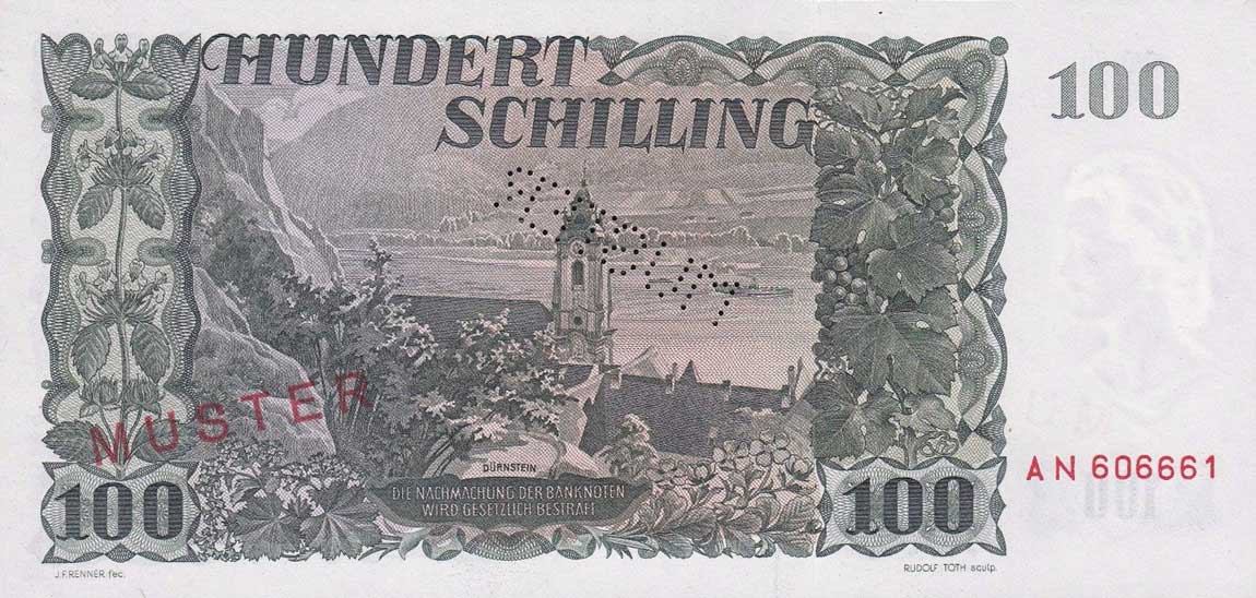 Back of Austria p133s: 100 Schilling from 1954