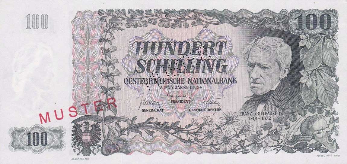 Front of Austria p133s: 100 Schilling from 1954