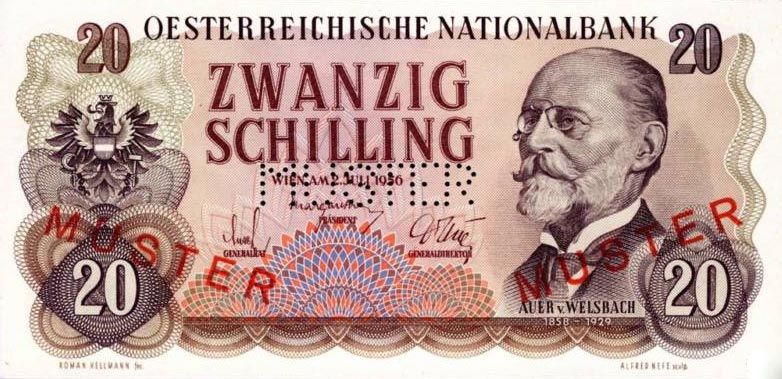 Front of Austria p136s: 20 Schilling from 1956