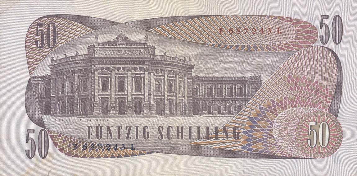 Back of Austria p143a: 50 Schilling from 1970