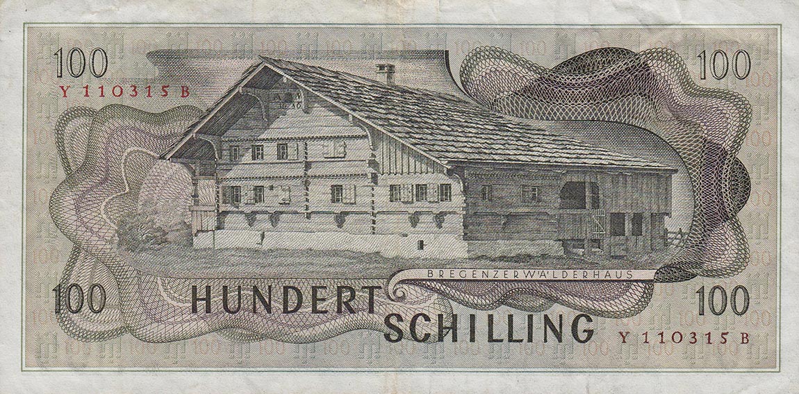 Back of Austria p146a: 100 Schilling from 1969