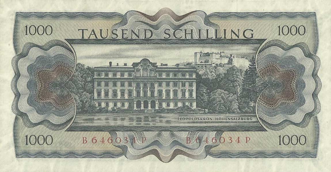 Back of Austria p147a: 1000 Schilling from 1966