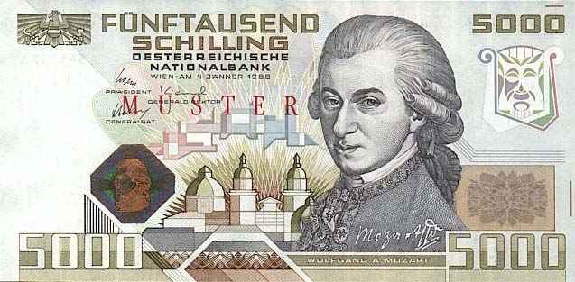 Front of Austria p153s: 5000 Schilling from 1988