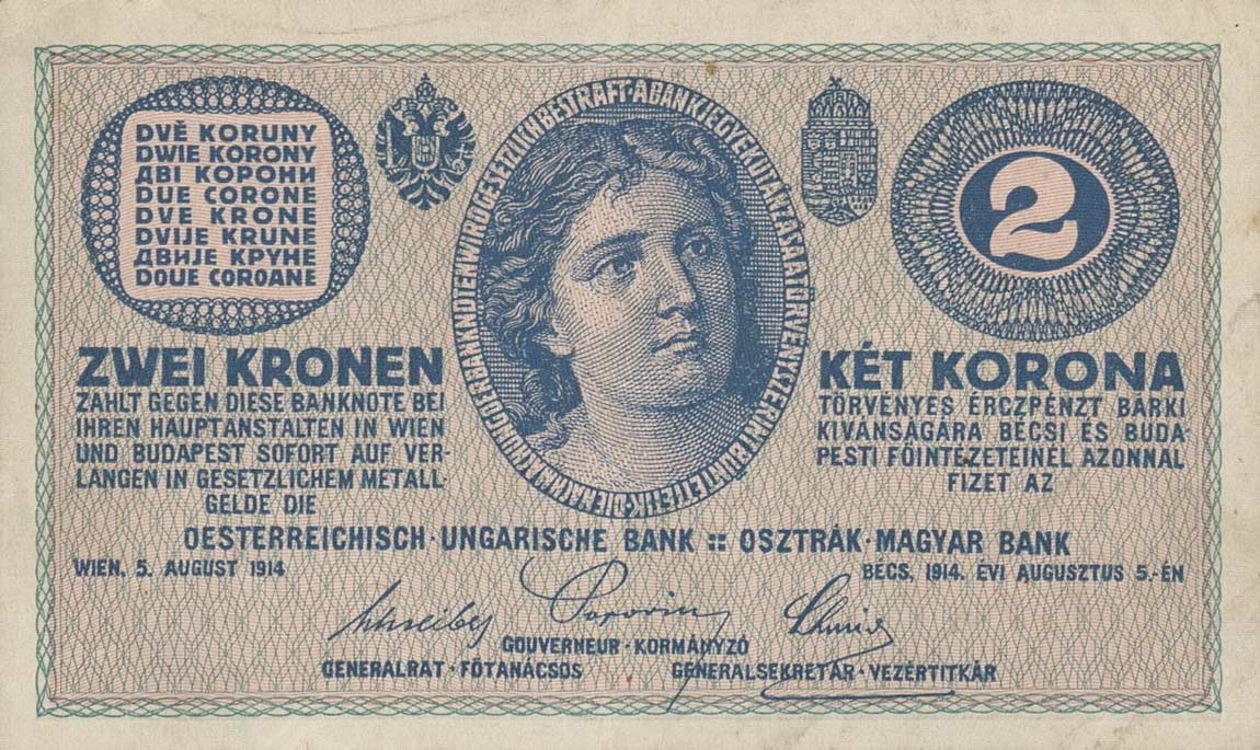 Front of Austria p17b: 2 Kroner from 1914