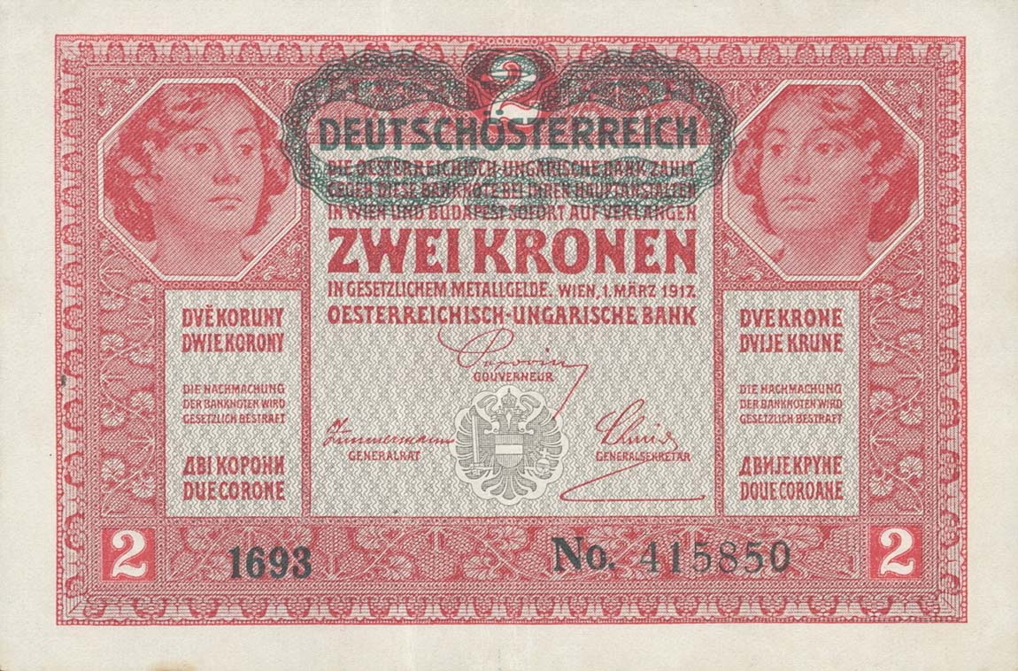 Front of Austria p50: 2 Kroner from 1919