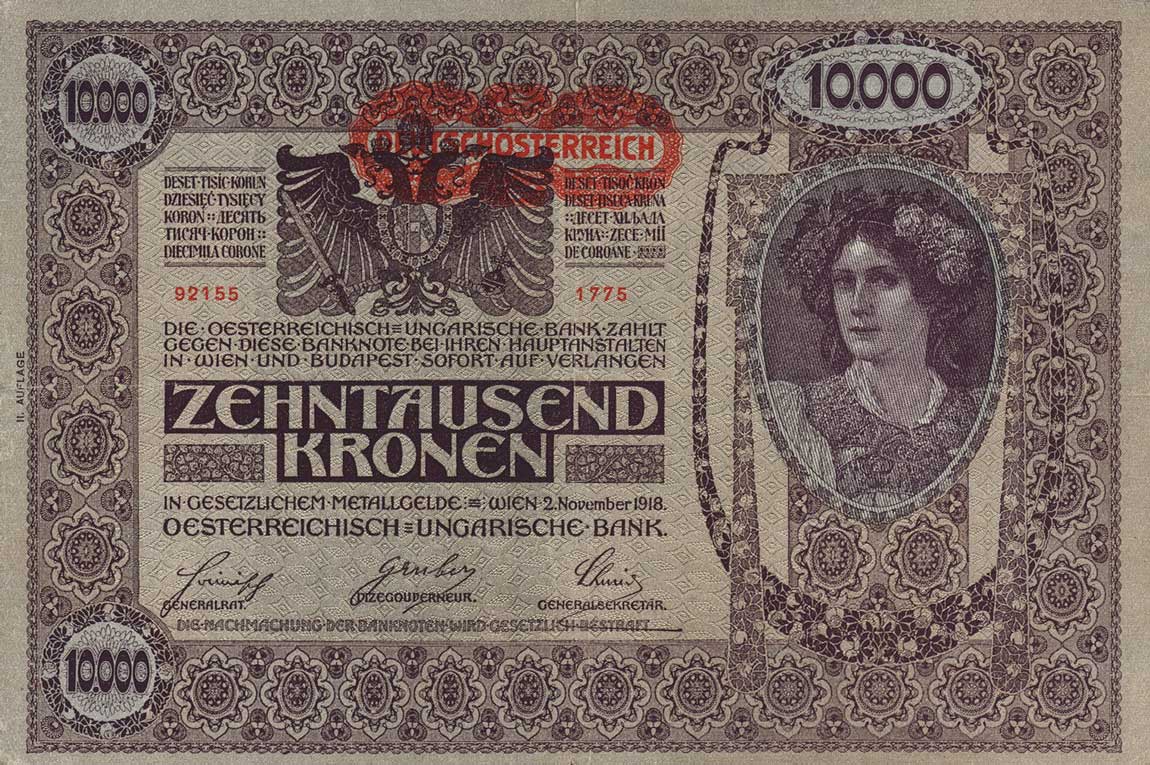 Front of Austria p66: 10000 Kroner from 1919